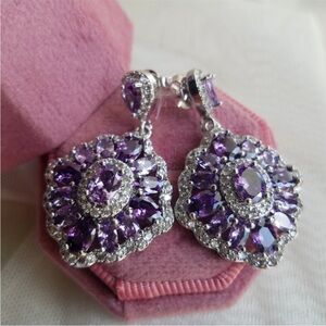 Swarovski Elements Amethyst Purple 925 Sterling Silver Statement Earrings NEW